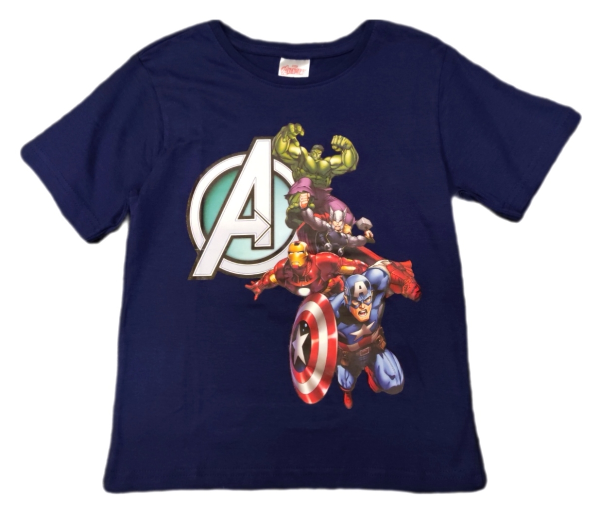 Jungen T-Shirt blau Marvel Avengers mit Thor, Captain America, Hulk und Ironman